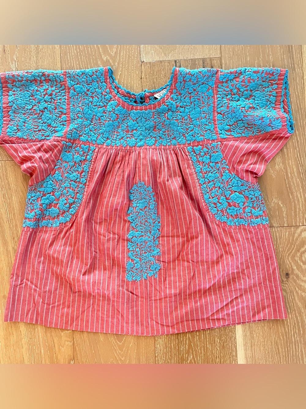 Sister Mary Embroidered Boho Top Pink Blue Striped Tassel Size M - Picture 2 of 8